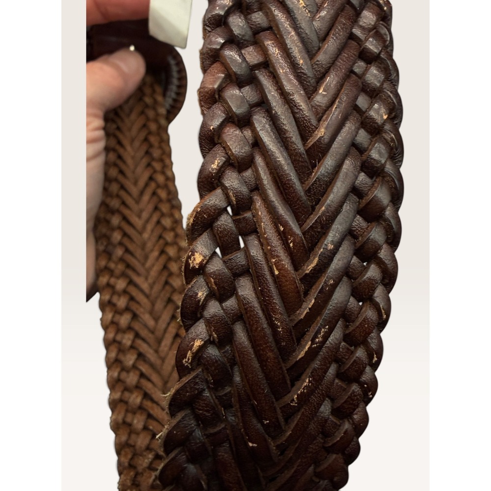Talbots Brown Woven Braided Leather Belt Round Buckle 44" - Picture 5 of 8